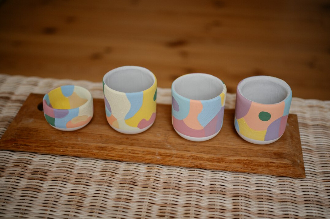 colorful handmade ceramic mugs